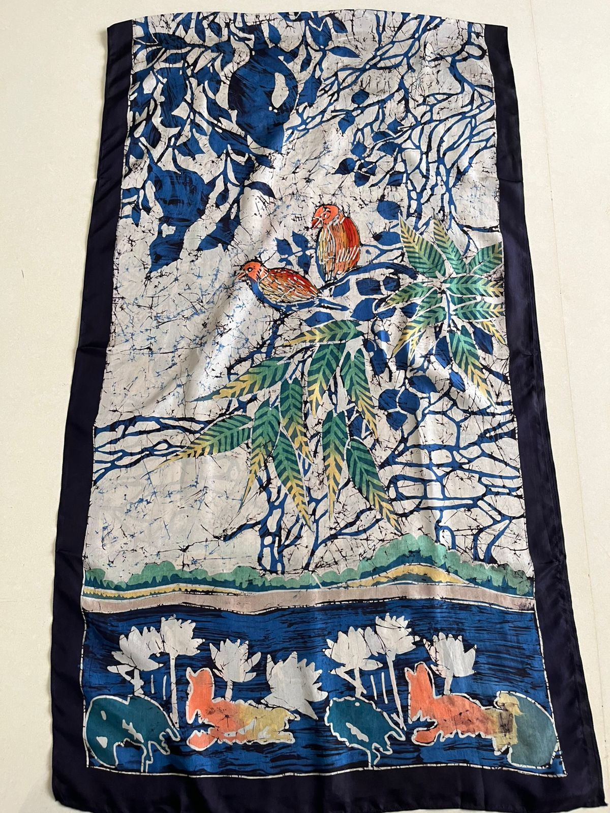 Pure Soft Silk Stole with Hand Wax Batik work