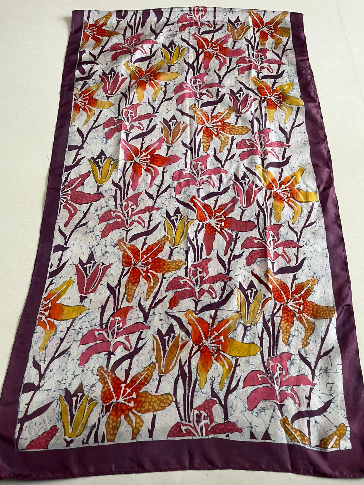 Pure Soft Silk Stole with Hand Wax Batik work