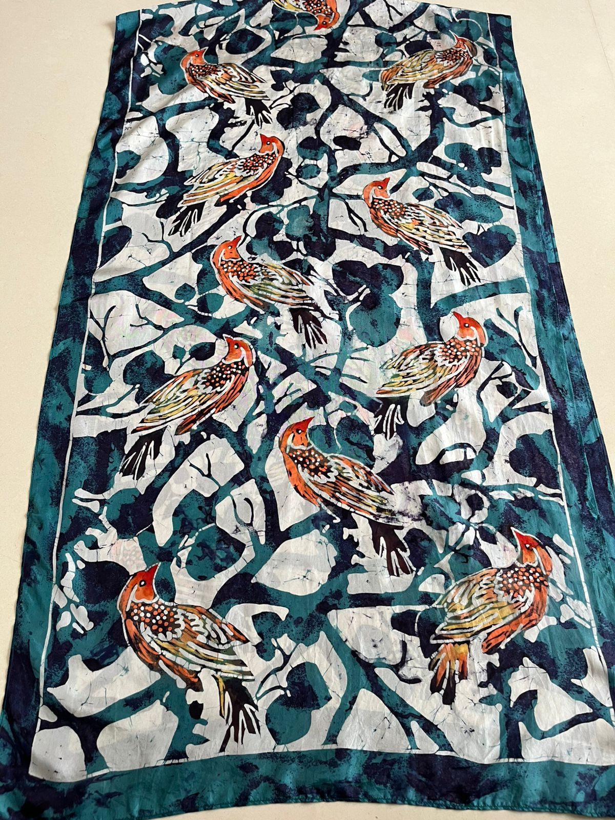 Pure Soft Silk Stole with Hand Wax Batik work