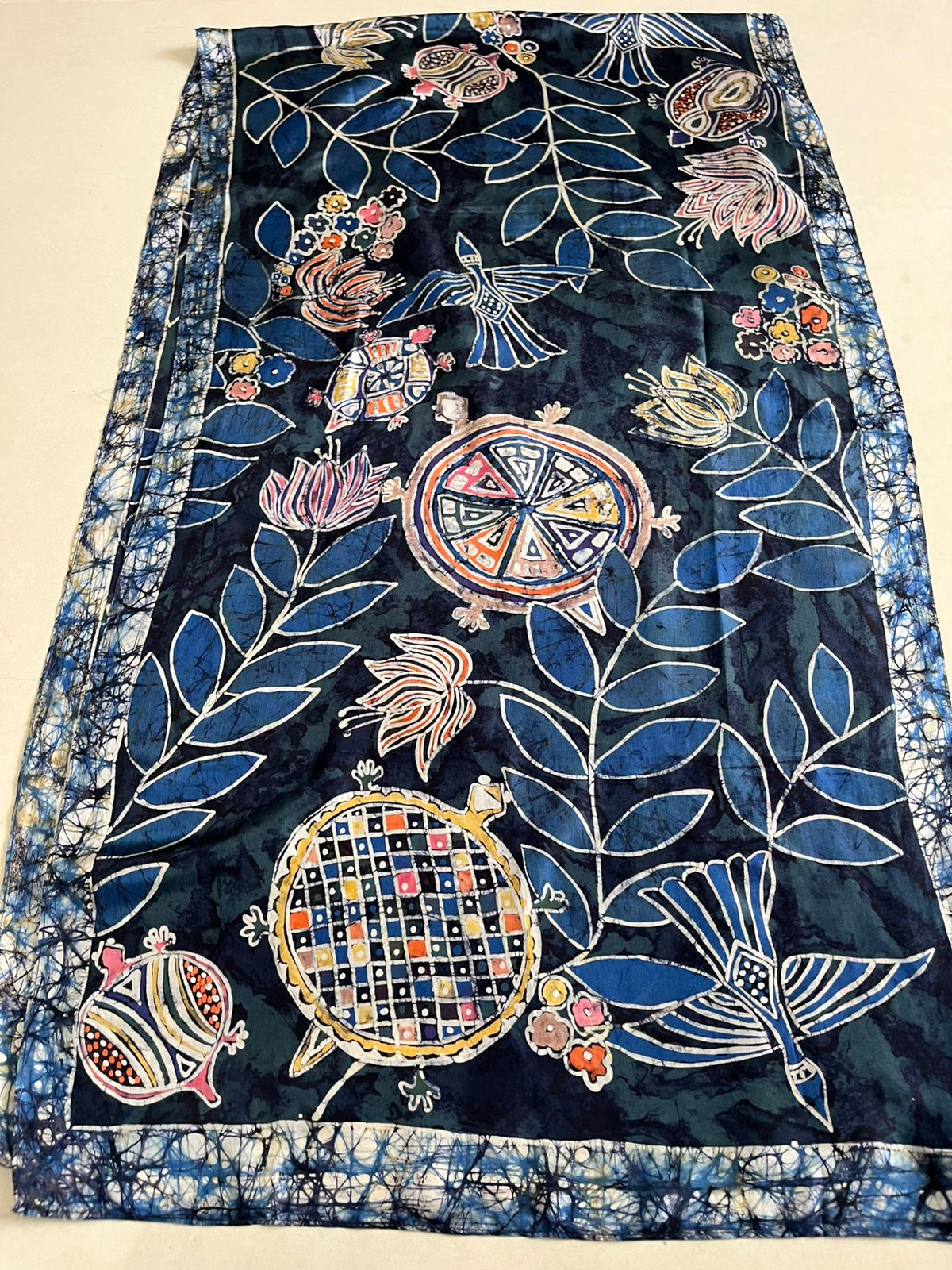 Pure Soft Silk Stole with Hand Wax Batik work