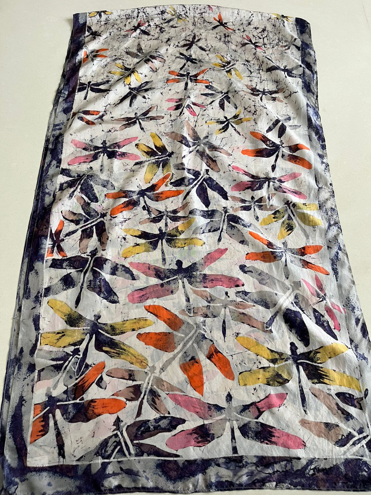 Pure Soft Silk Stole with Hand Wax Batik work