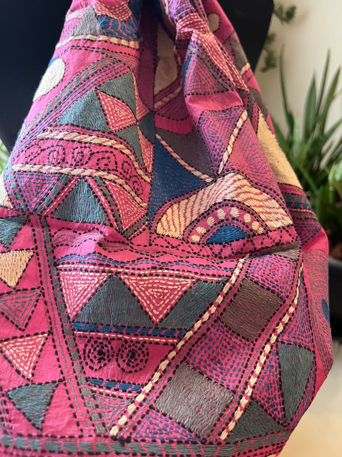 Pure Silk Kantha Hand Embroidered Stole - Vintage Rose