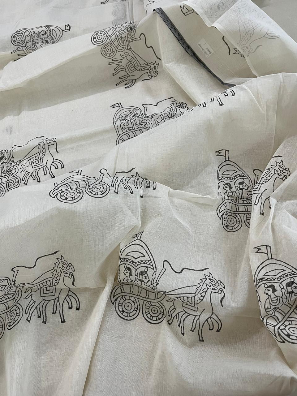 Pure Cotton Handwoven Saree with Handblock Print - Rath Print