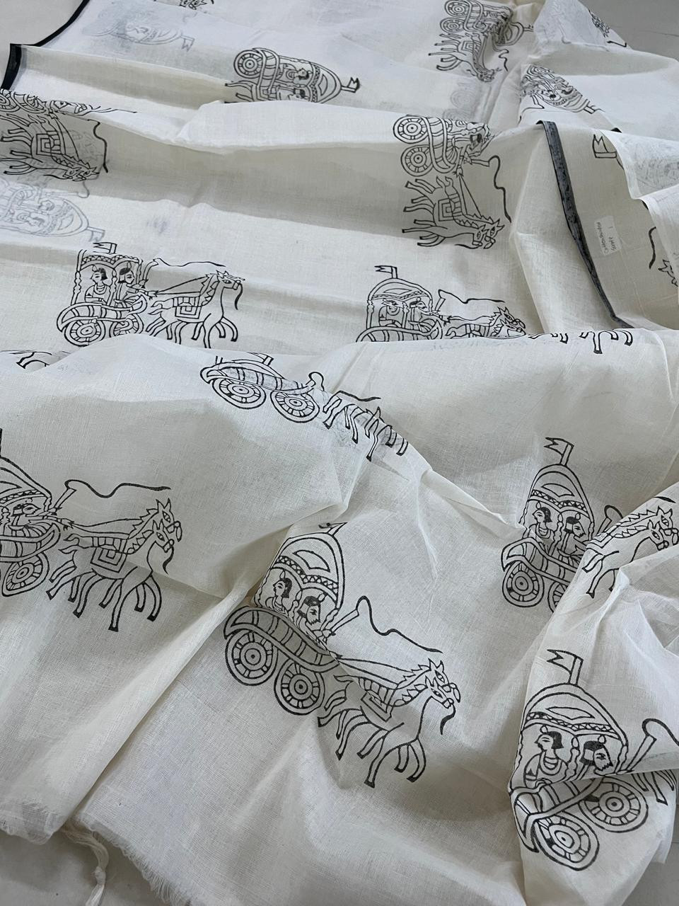Pure Cotton Handwoven Saree with Handblock Print - Rath Print