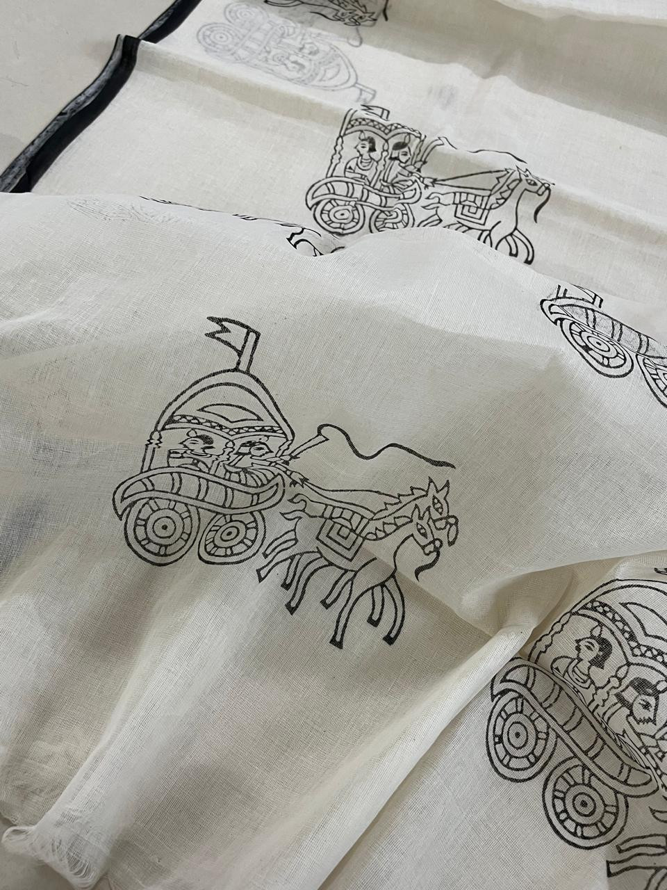 Pure Cotton Handwoven Saree with Handblock Print - Rath Print