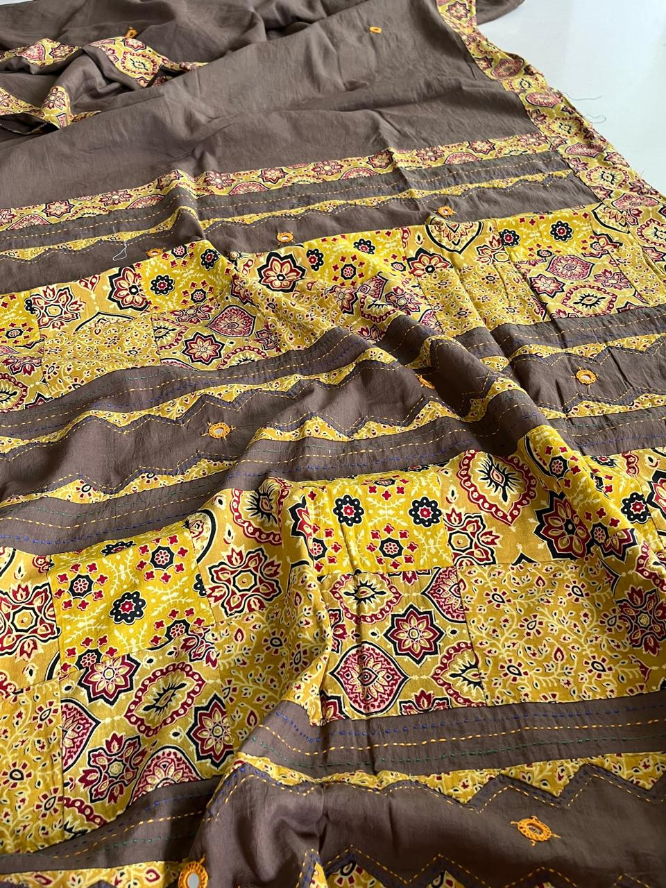 Pure Cotton Saree with Ajrakh Applique work