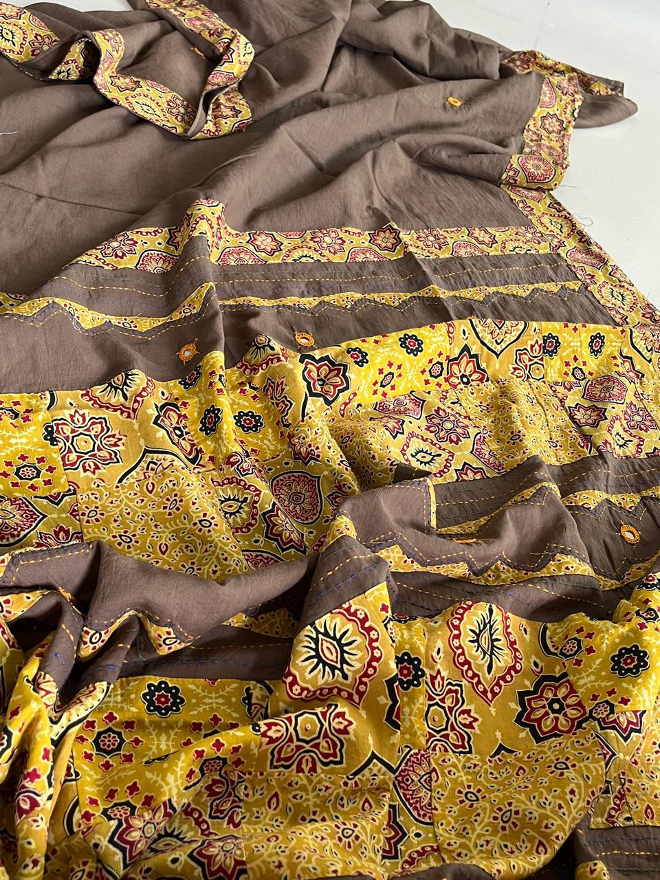 Pure Cotton Saree with Ajrakh Applique work