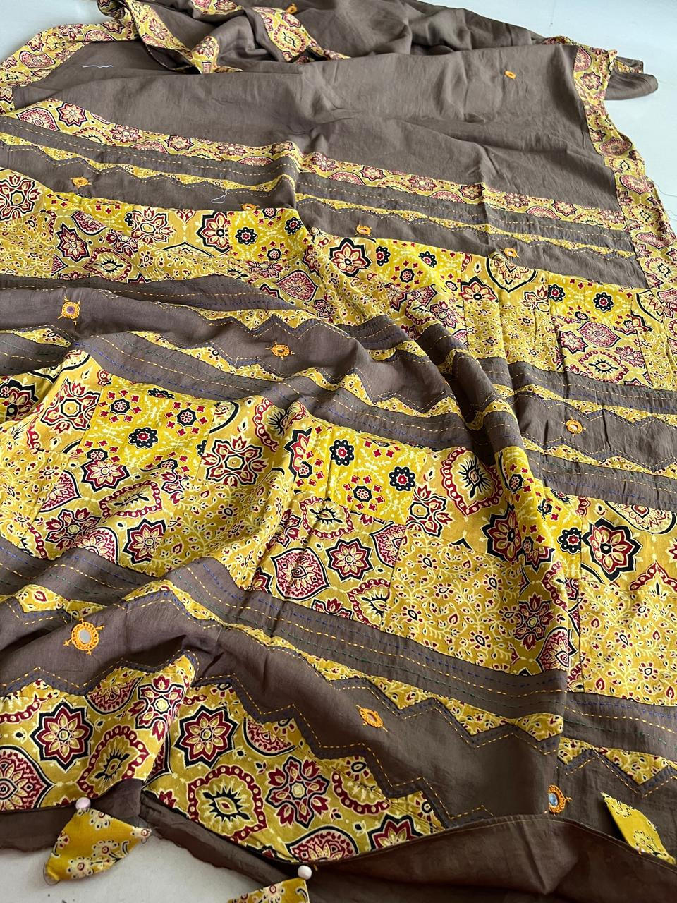 Pure Cotton Saree with Ajrakh Applique work