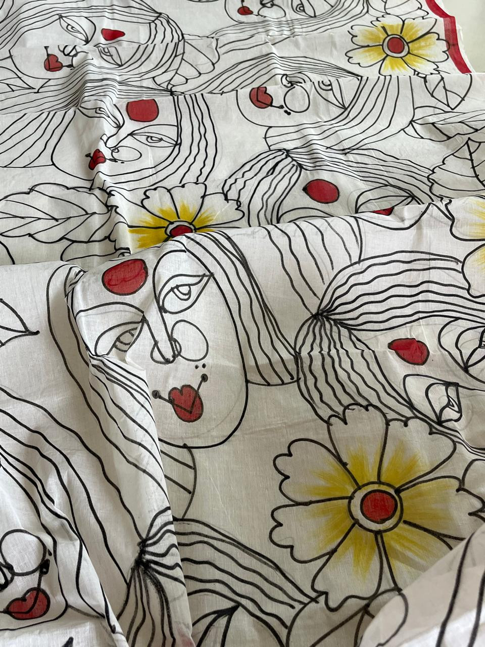 Pure Cotton Handwoven Saree with Handpaint - Durga Pooja Special