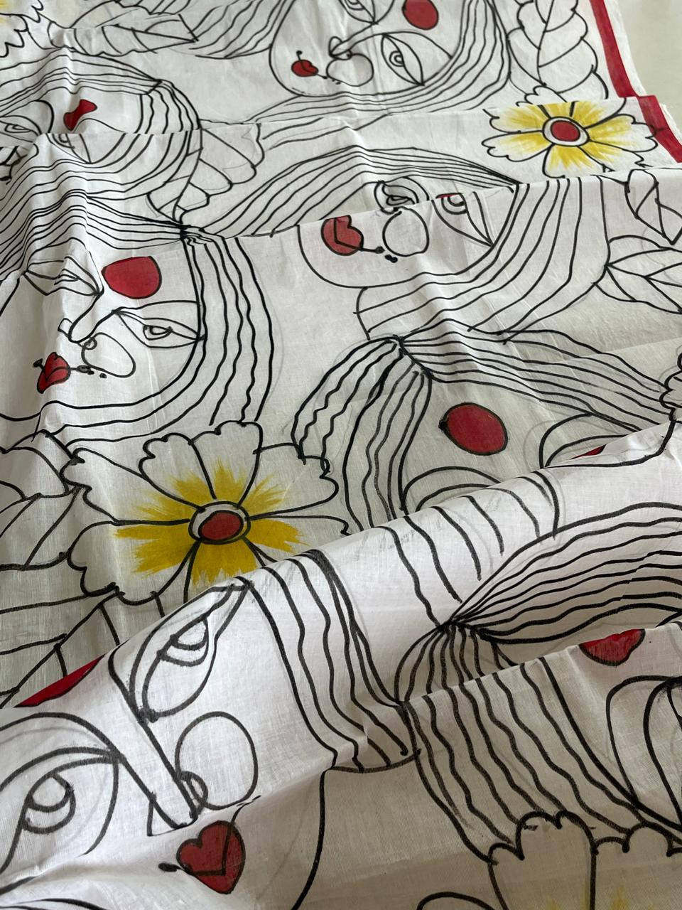 Pure Cotton Handwoven Saree with Handpaint - Durga Pooja Special