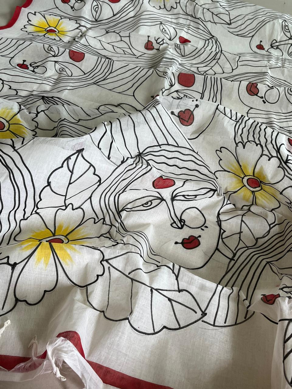 Pure Cotton Handwoven Saree with Handpaint - Durga Pooja Special