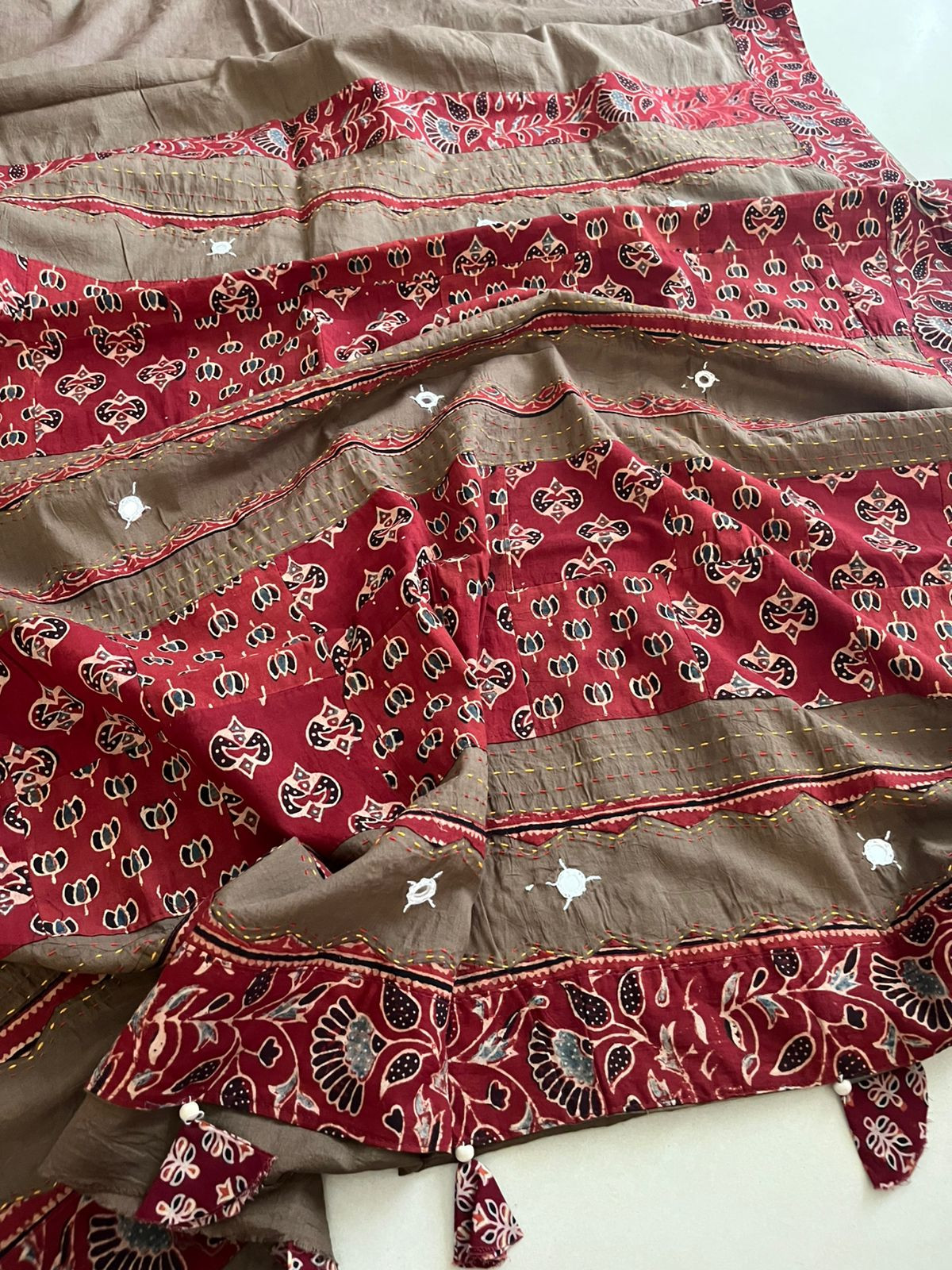 Pure Cotton Saree with Ajrakh Applique work
