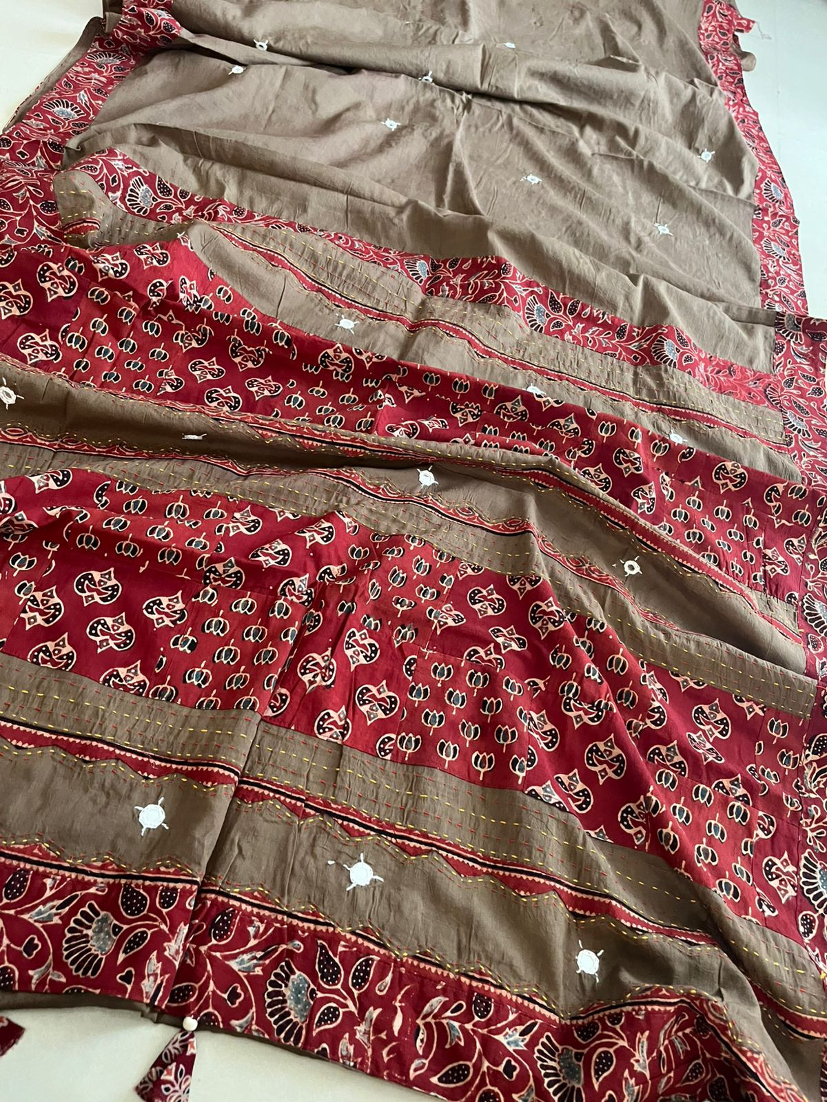 Pure Cotton Saree with Ajrakh Applique work