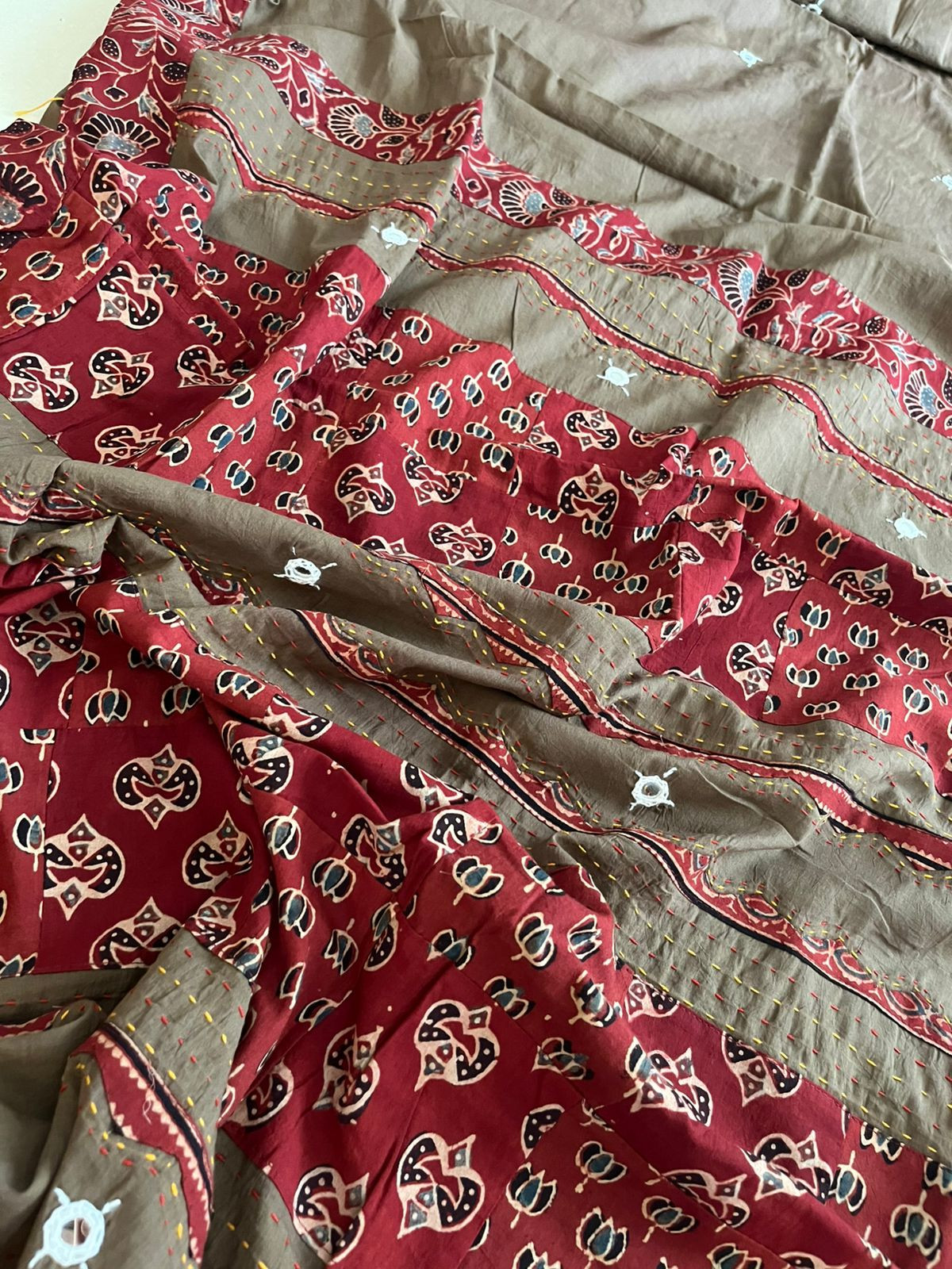 Pure Cotton Saree with Ajrakh Applique work