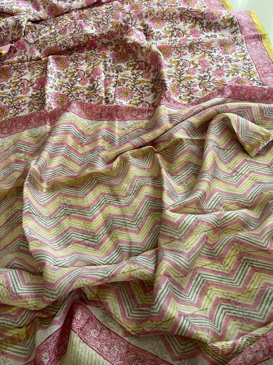 Chanderi Cotton Silk Saree with Handblock Print Saree