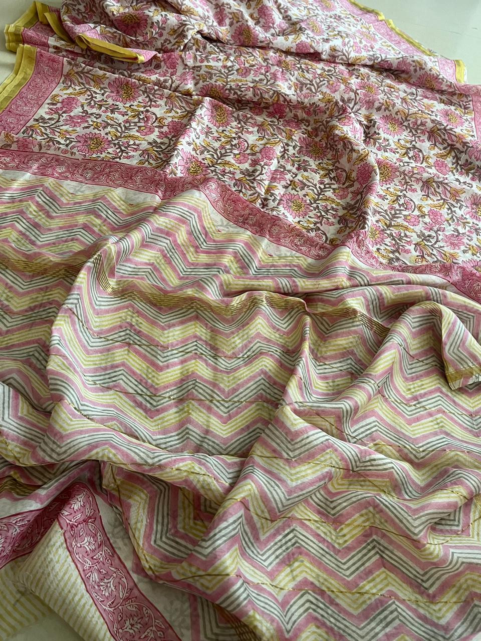 Chanderi Cotton Silk Saree with Handblock Print Saree