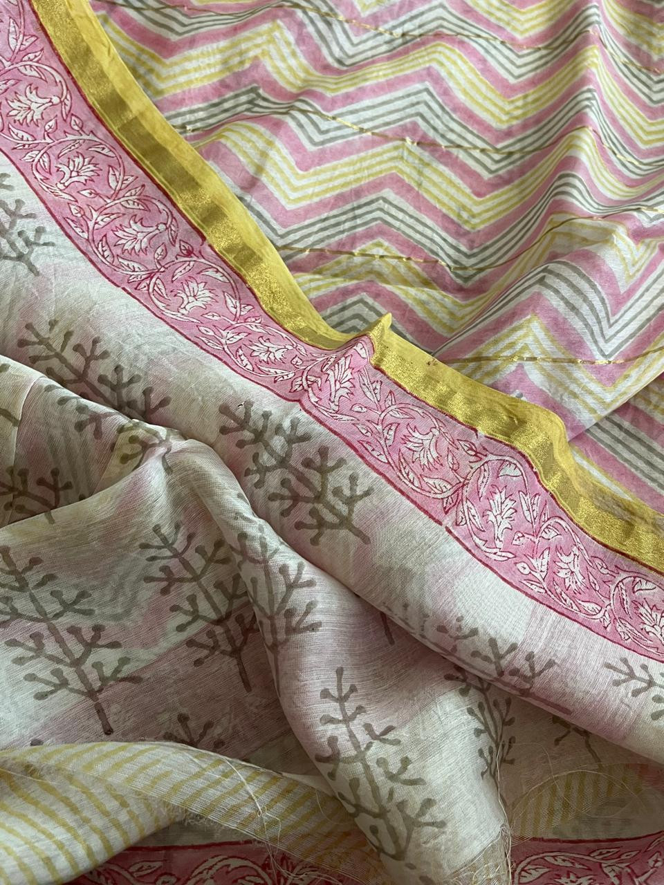 Chanderi Cotton Silk Saree with Handblock Print Saree