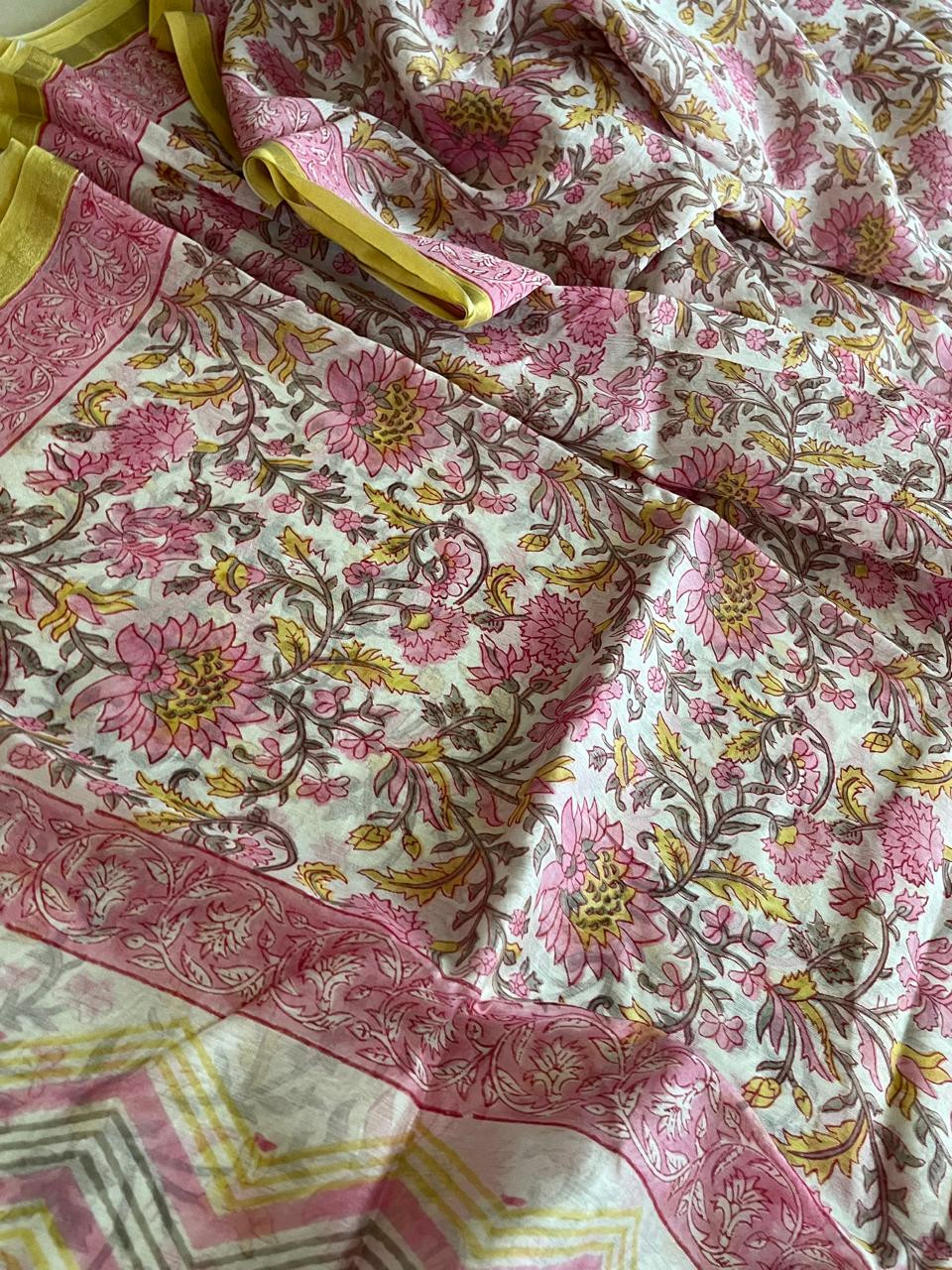 Chanderi Cotton Silk Saree with Handblock Print Saree
