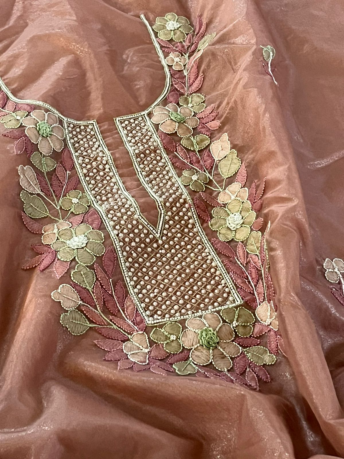 Organza Tissue Chikankari Kurta - Copper