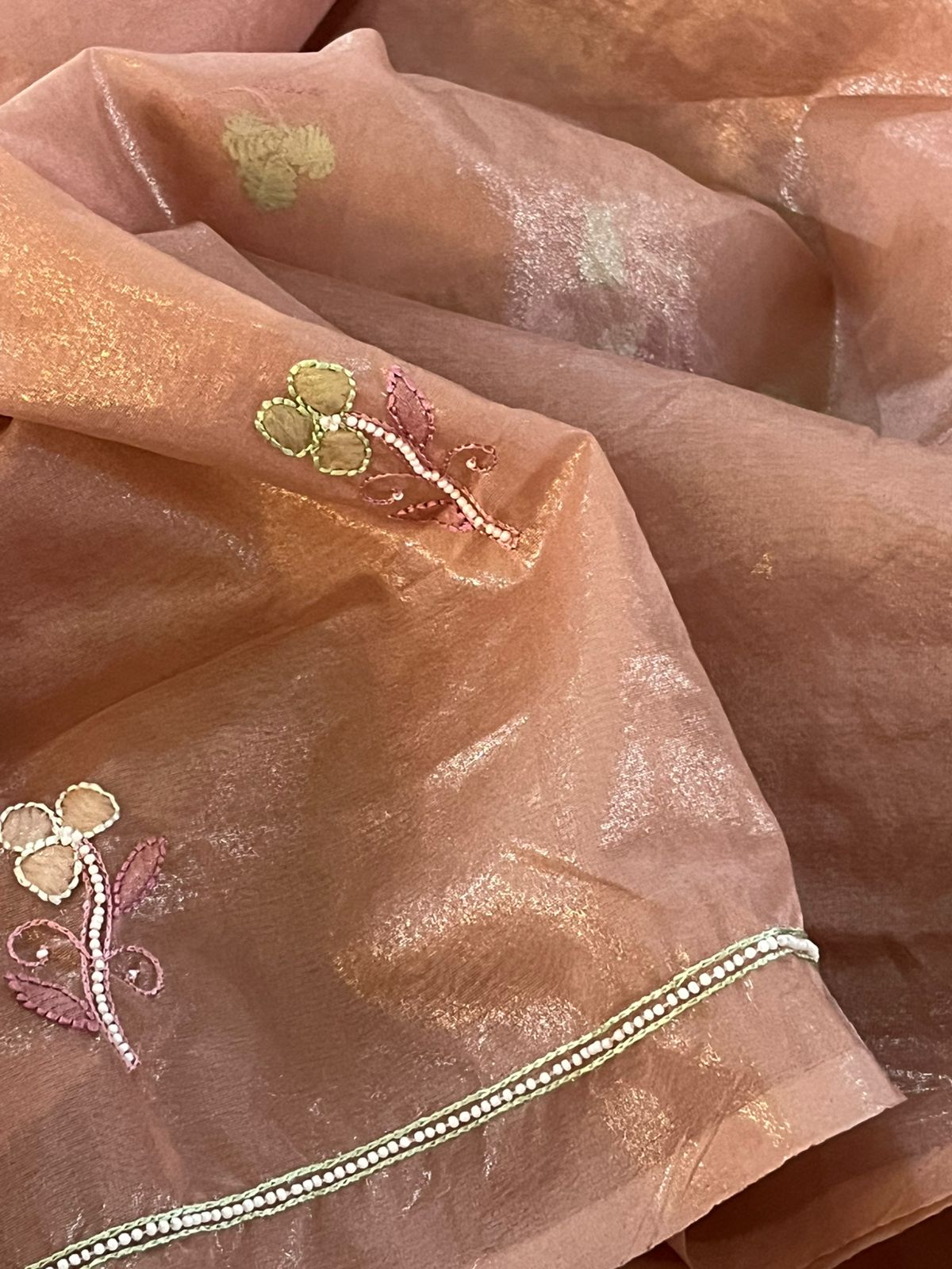 Organza Tissue Chikankari Kurta - Copper