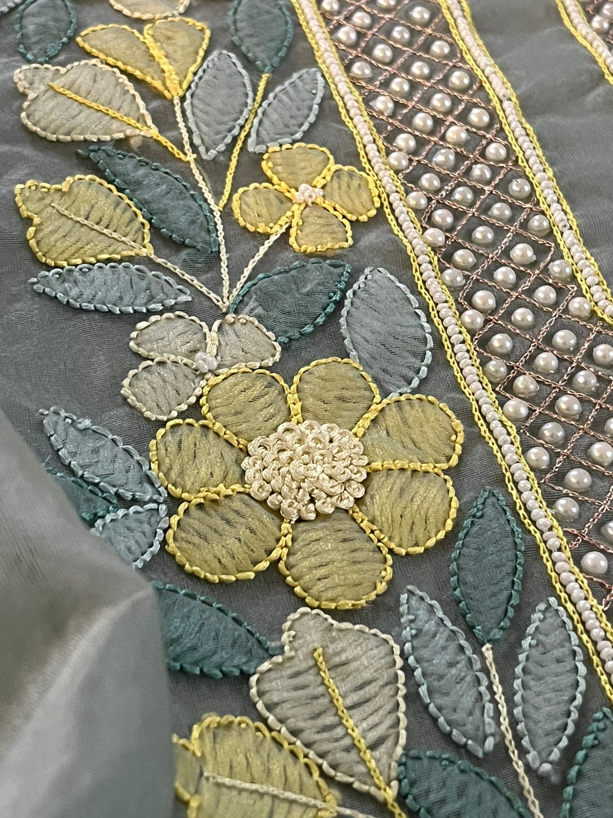 Organza Tissue Chikankari Kurta - Grey