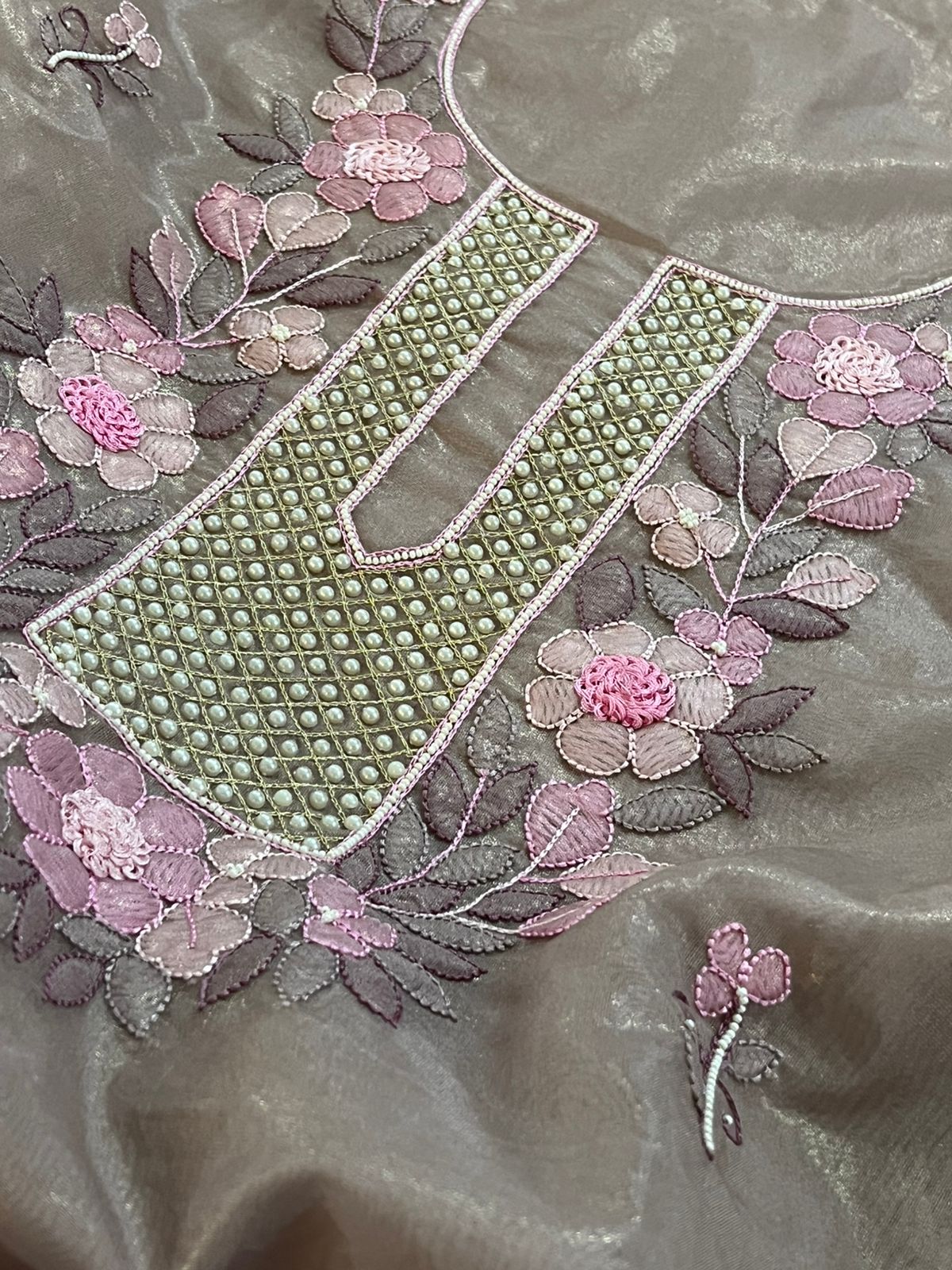 Organza Tissue Chikankari Kurta - Blush Pink