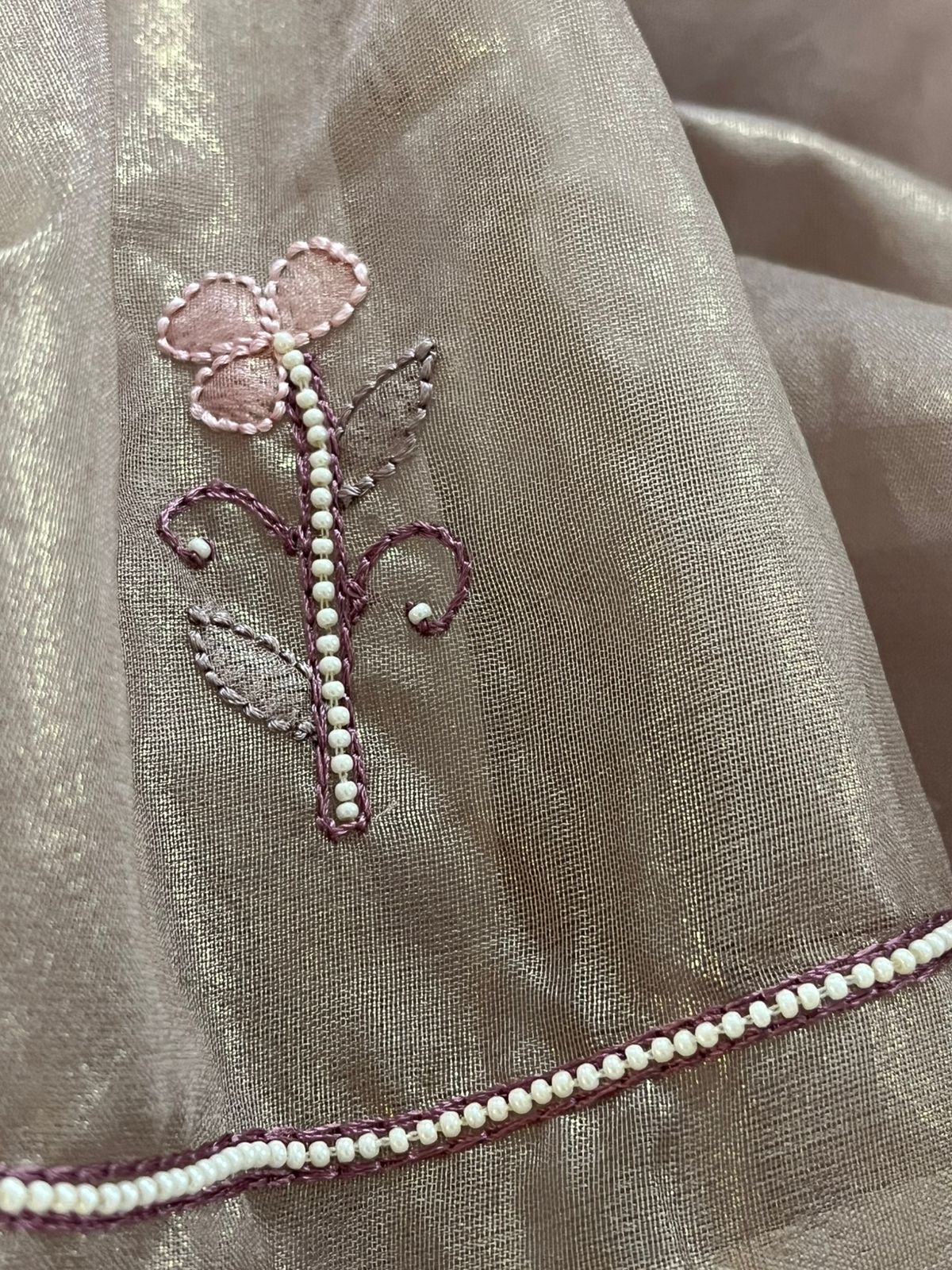 Organza Tissue Chikankari Kurta - Blush Pink