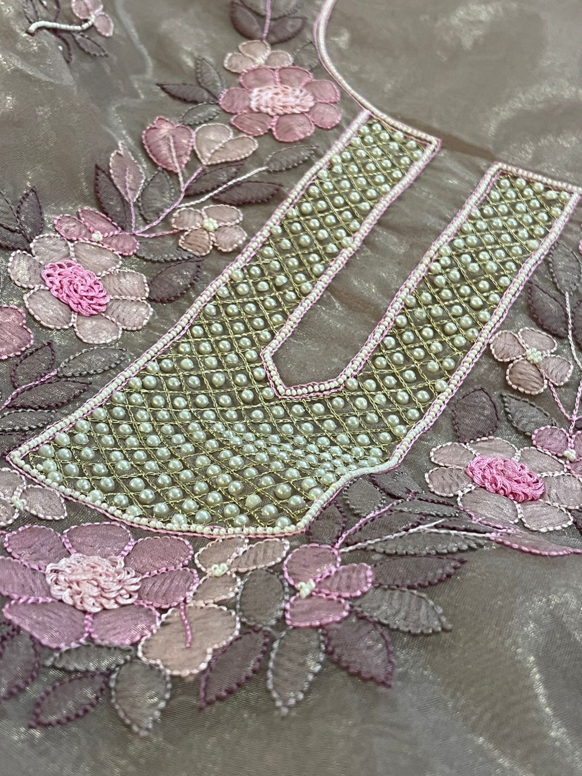 Organza Tissue Chikankari Kurta - Blush Pink