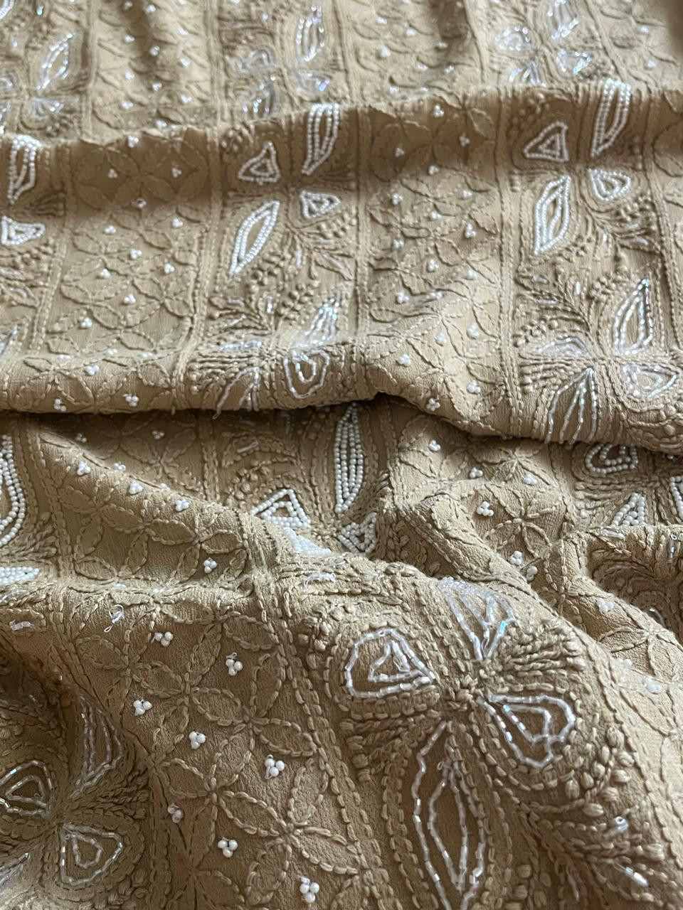 Gorgeous and stunning party wear georgette Chikankari handwork Kurta and dupatta sets - Beige