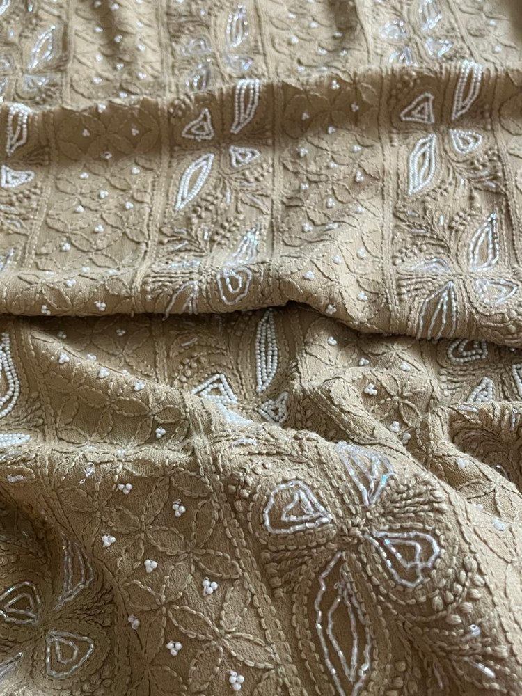 Image of Gorgeous and stunning party wear georgette Chikankari handwork Kurta and dupatta sets - Beige