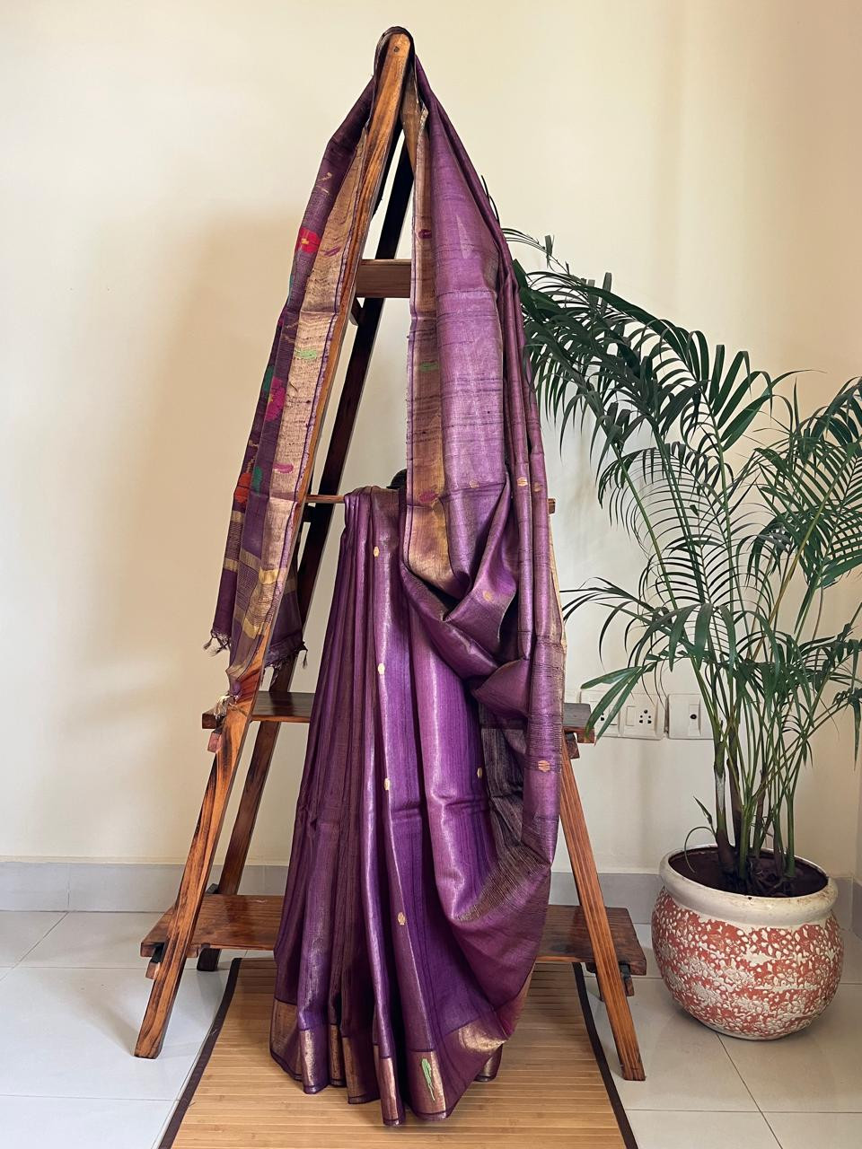 Pure Kosa Tissue Silk Handwoven Saree - Purple