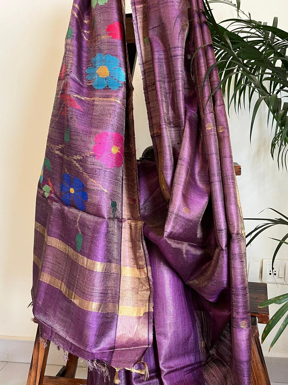 Pure Kosa Tissue Silk Handwoven Saree - Purple