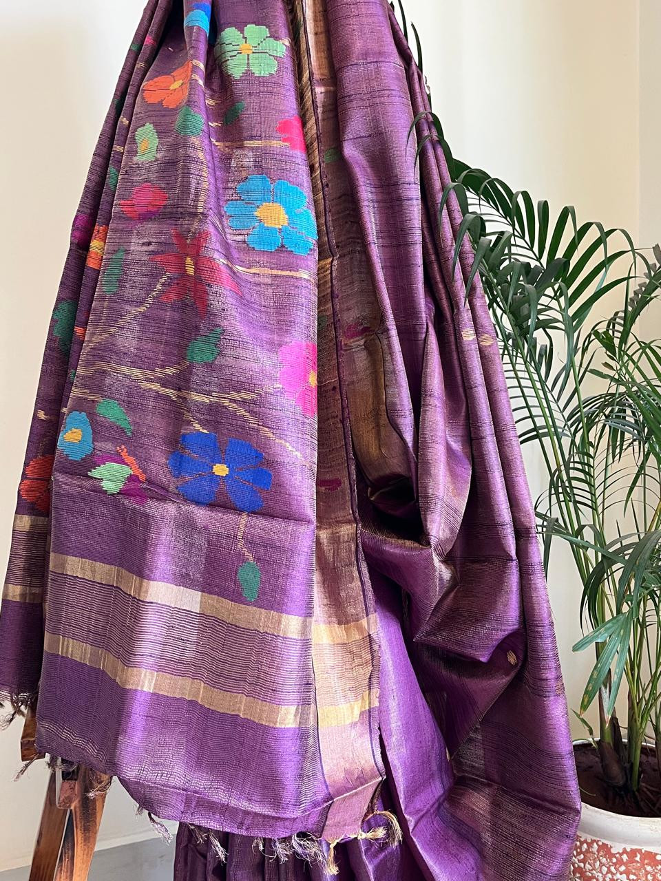Pure Kosa Tissue Silk Handwoven Saree - Purple