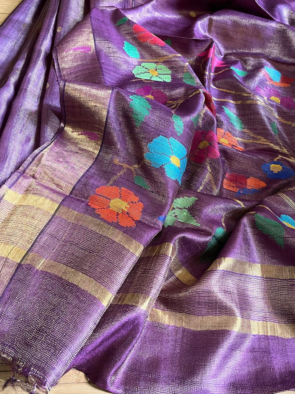 Pure Kosa Tissue Silk Handwoven Saree - Purple