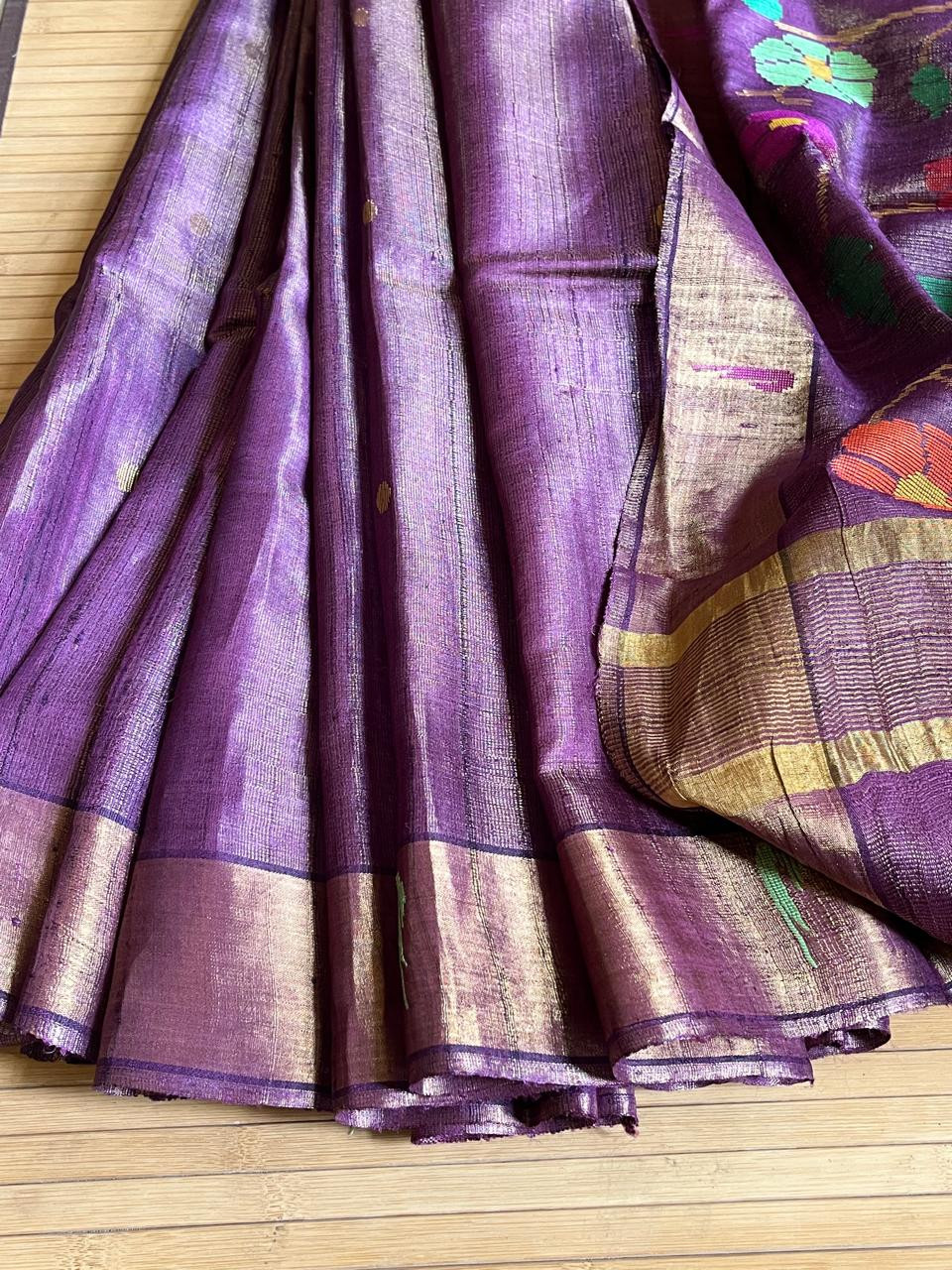 Pure Kosa Tissue Silk Handwoven Saree - Purple