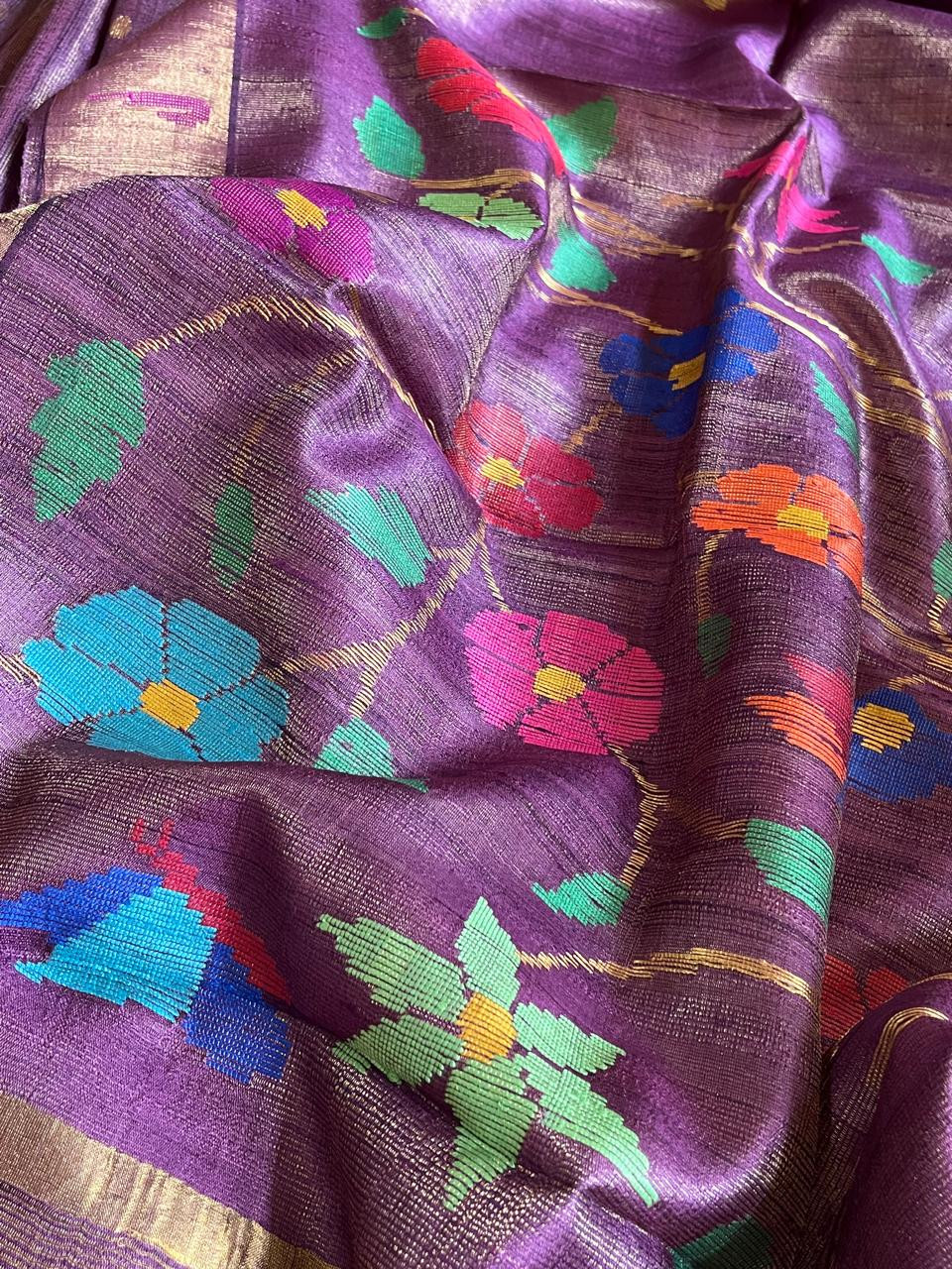Pure Kosa Tissue Silk Handwoven Saree - Purple