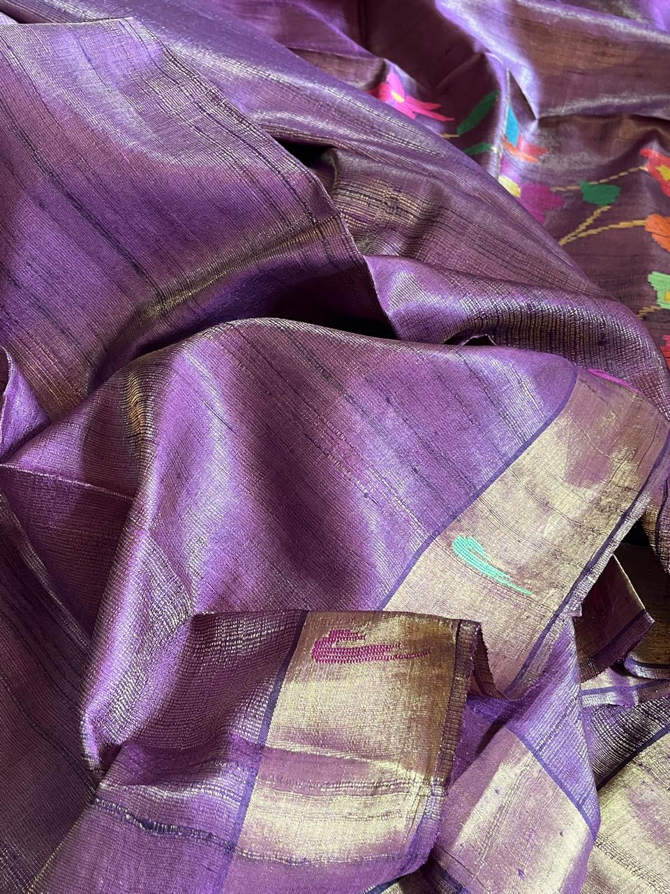 Pure Kosa Tissue Silk Handwoven Saree - Purple