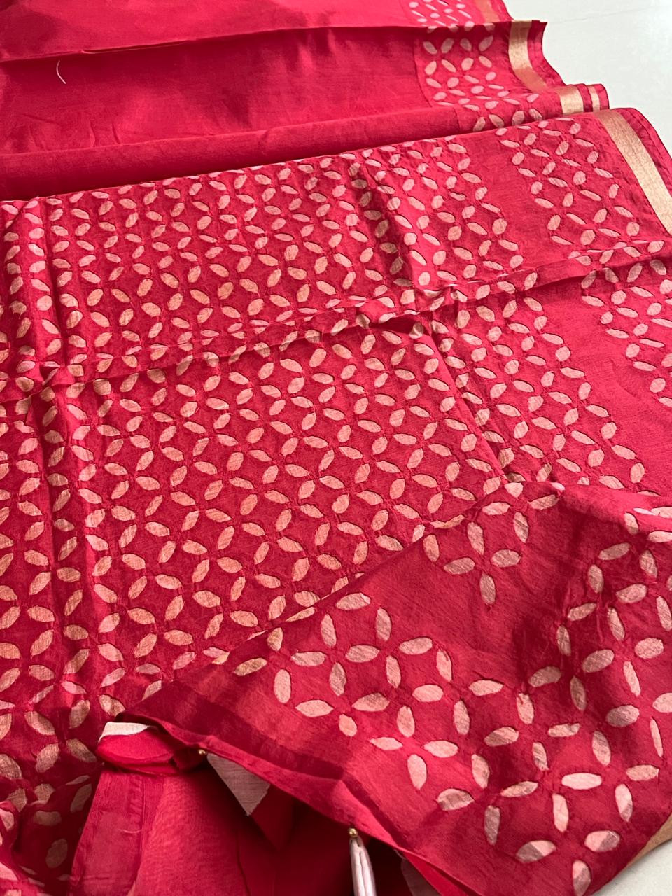 Exclusive Chanderi Handcrafted cutwork Saree - Red