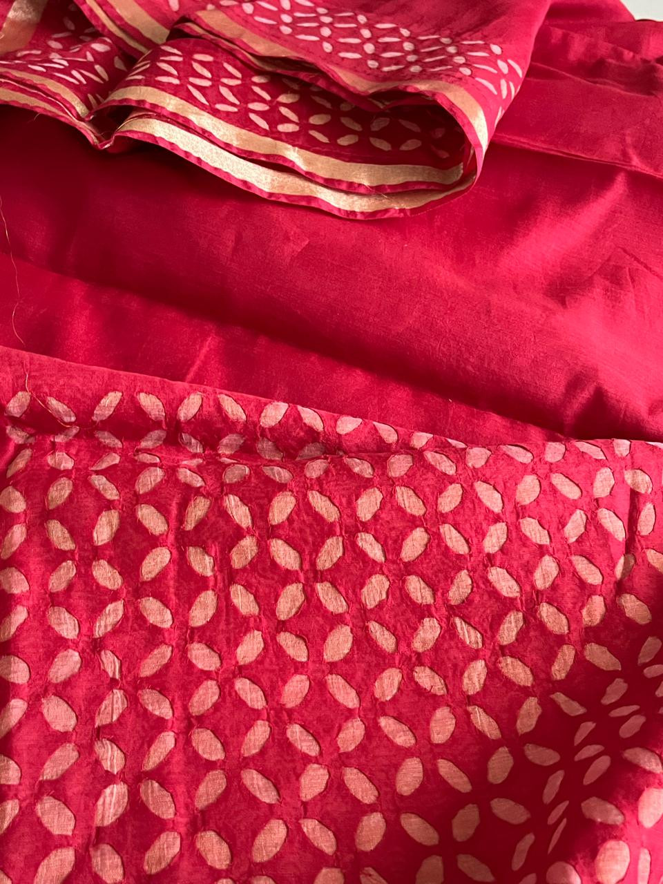 Exclusive Chanderi Handcrafted cutwork Saree - Red