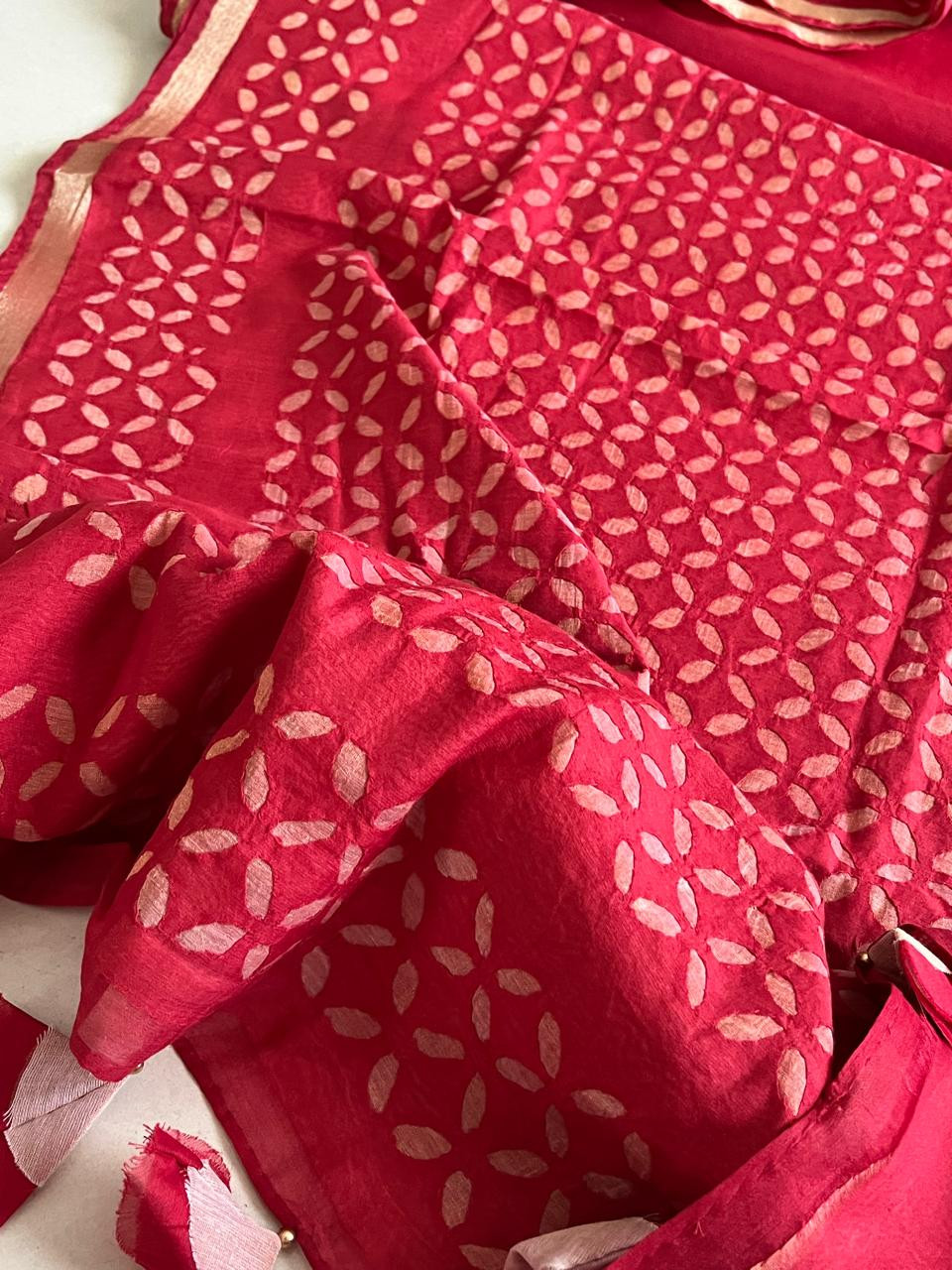 Exclusive Chanderi Handcrafted cutwork Saree - Red