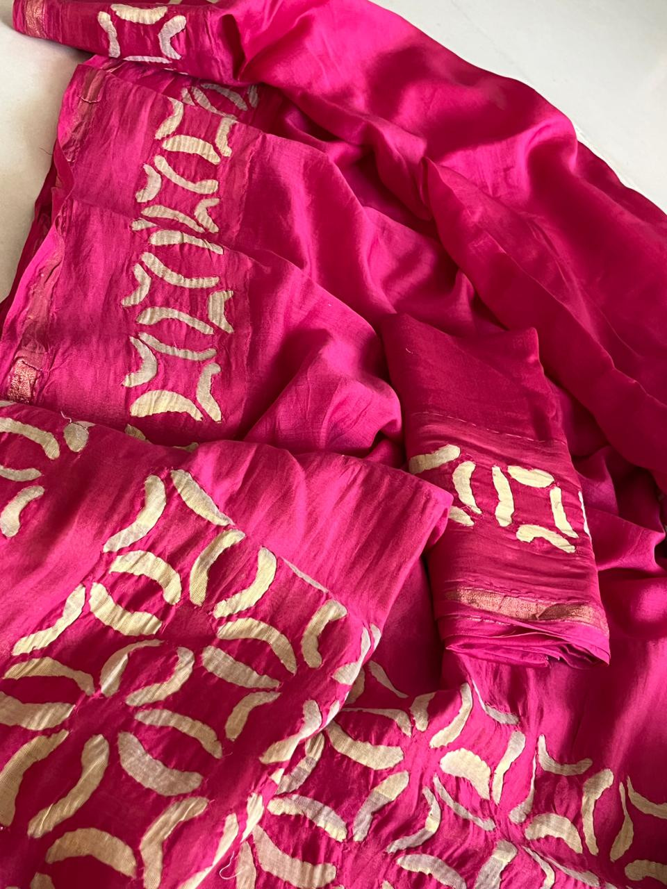 Exclusive Chanderi Handcrafted cutwork Saree - Hot Pink