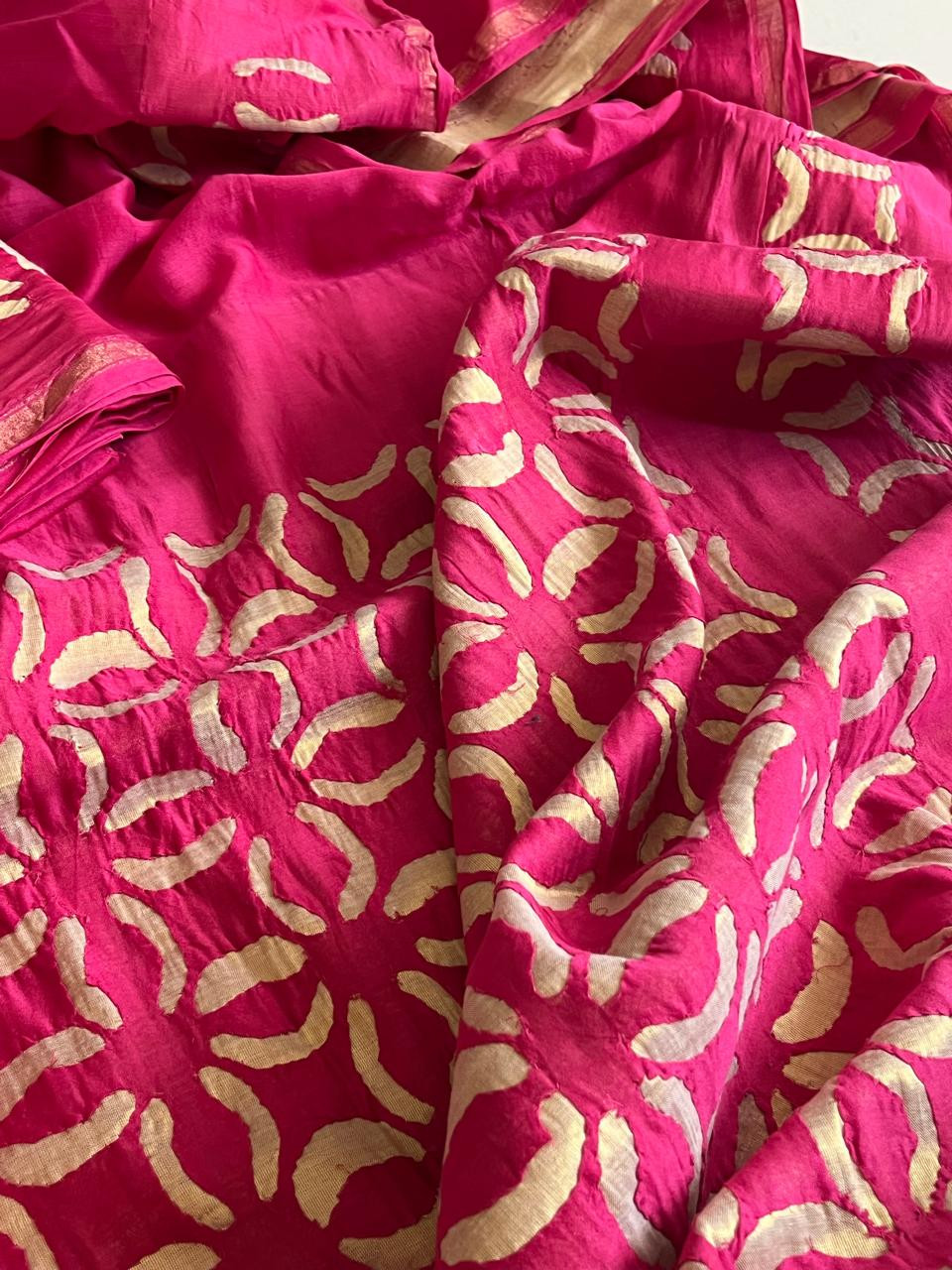 Exclusive Chanderi Handcrafted cutwork Saree - Hot Pink