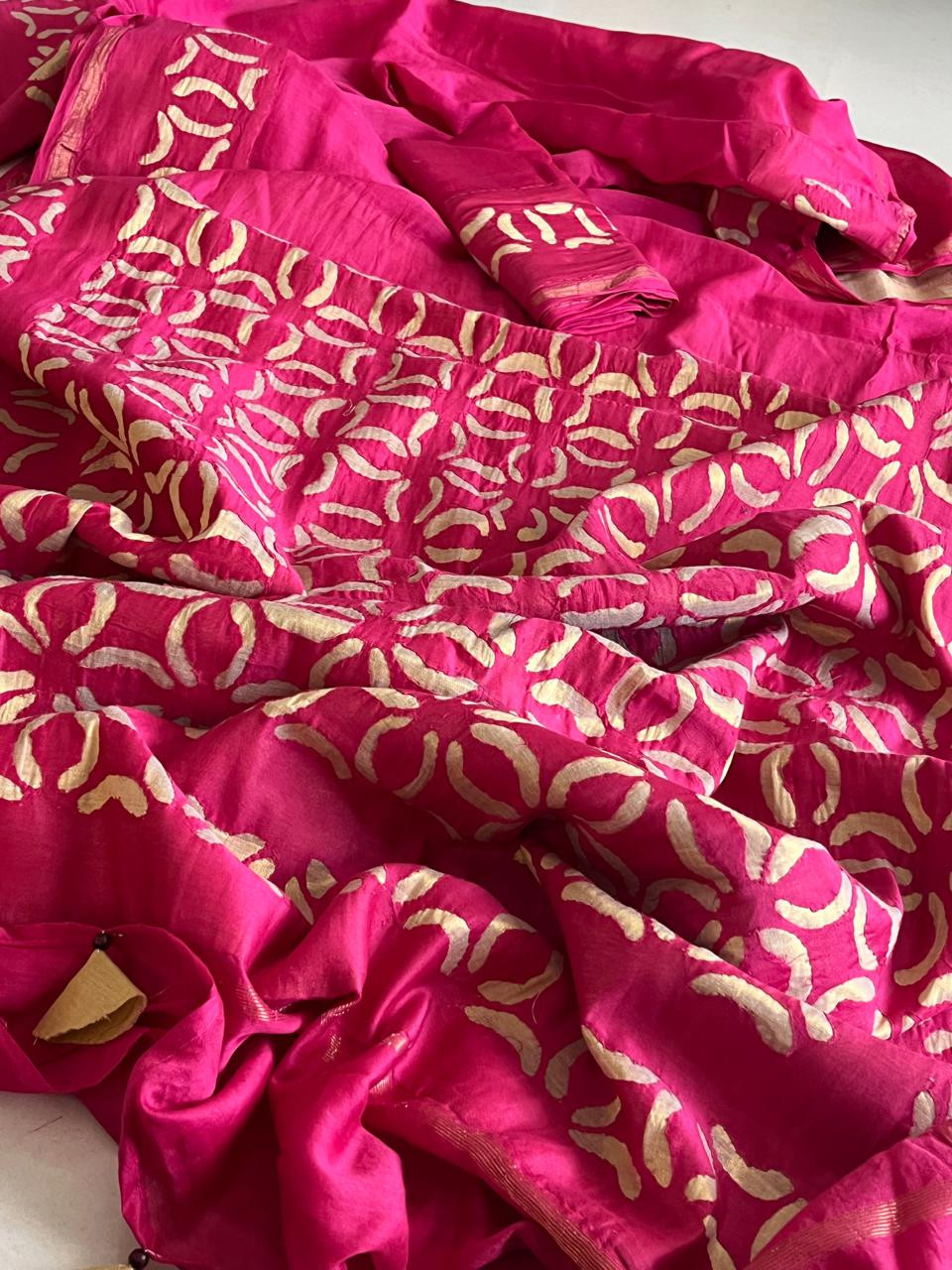 Exclusive Chanderi Handcrafted cutwork Saree - Hot Pink