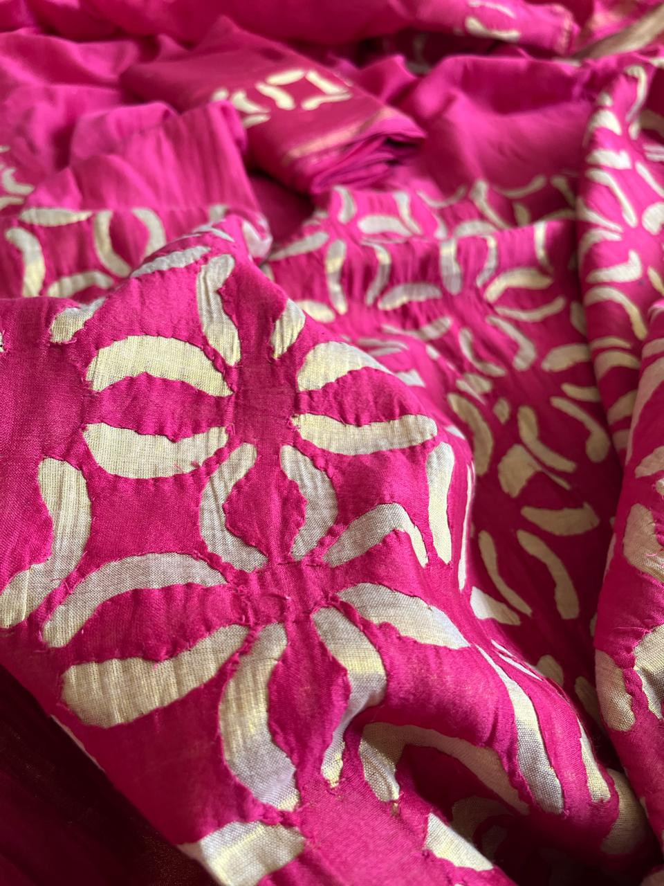 Exclusive Chanderi Handcrafted cutwork Saree - Hot Pink