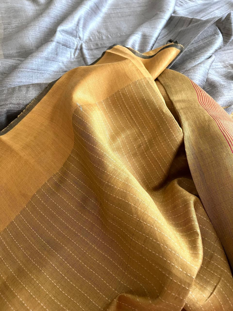 Dual-Tone Tussar Silk Saree with Woven Detailing - Beige and Yellow