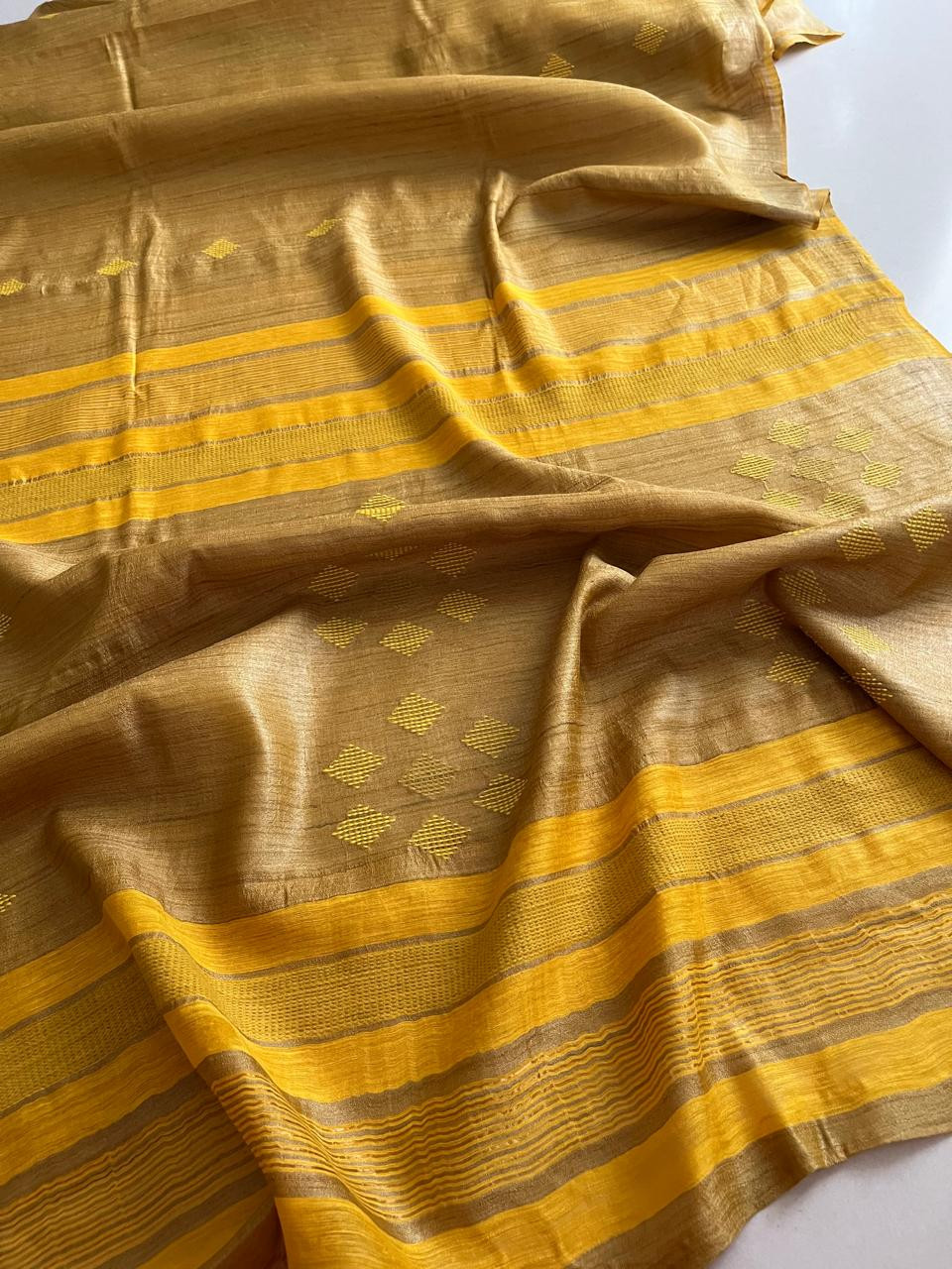 Earth Sunshine Dual-Tone Tussar Silk Saree with Woven Detailing