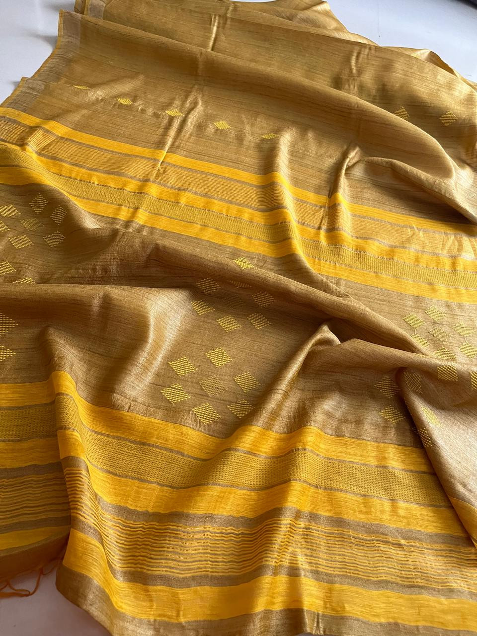 Earth Sunshine Dual-Tone Tussar Silk Saree with Woven Detailing