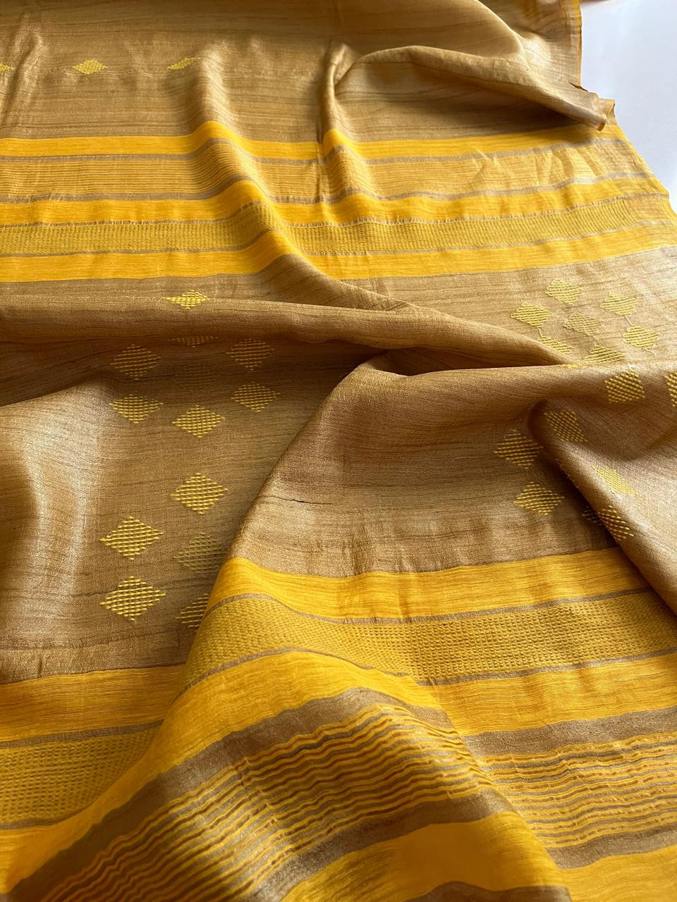 Earth Sunshine Dual-Tone Tussar Silk Saree with Woven Detailing