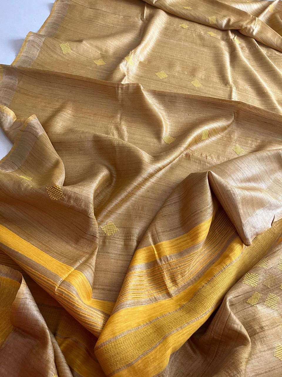 Earth Sunshine Dual-Tone Tussar Silk Saree with Woven Detailing