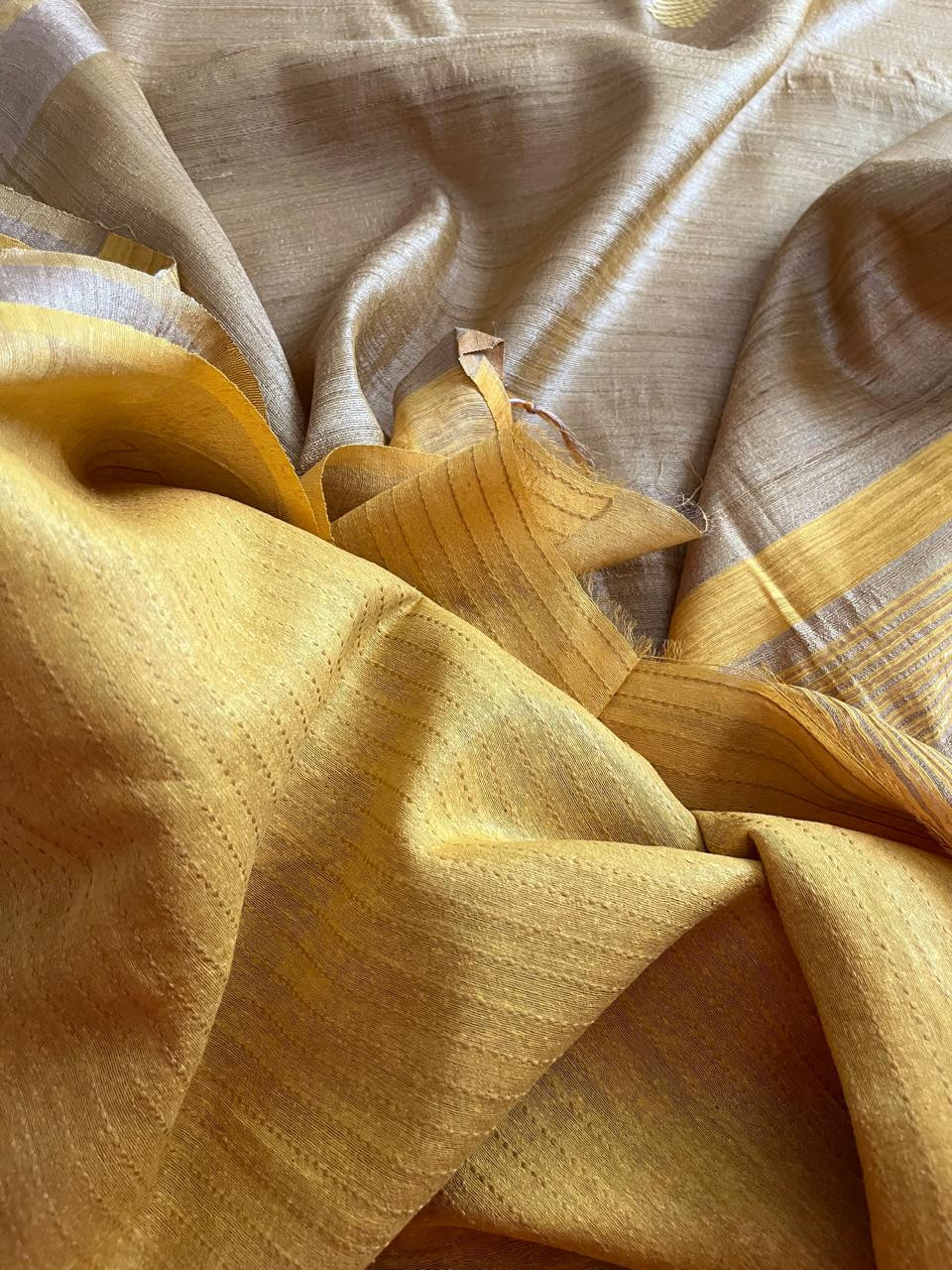Earth Sunshine Dual-Tone Tussar Silk Saree with Woven Detailing
